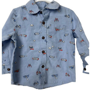 Little Boy Size 18M KIDS HEADQUARTERS Graphic Airplanes Dogs Button LS D15